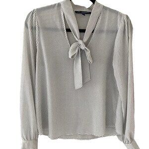 One Clothing Polka Dot Blouse Neck Tie Bow Long Sleeve Lightweight Semi Sheer S